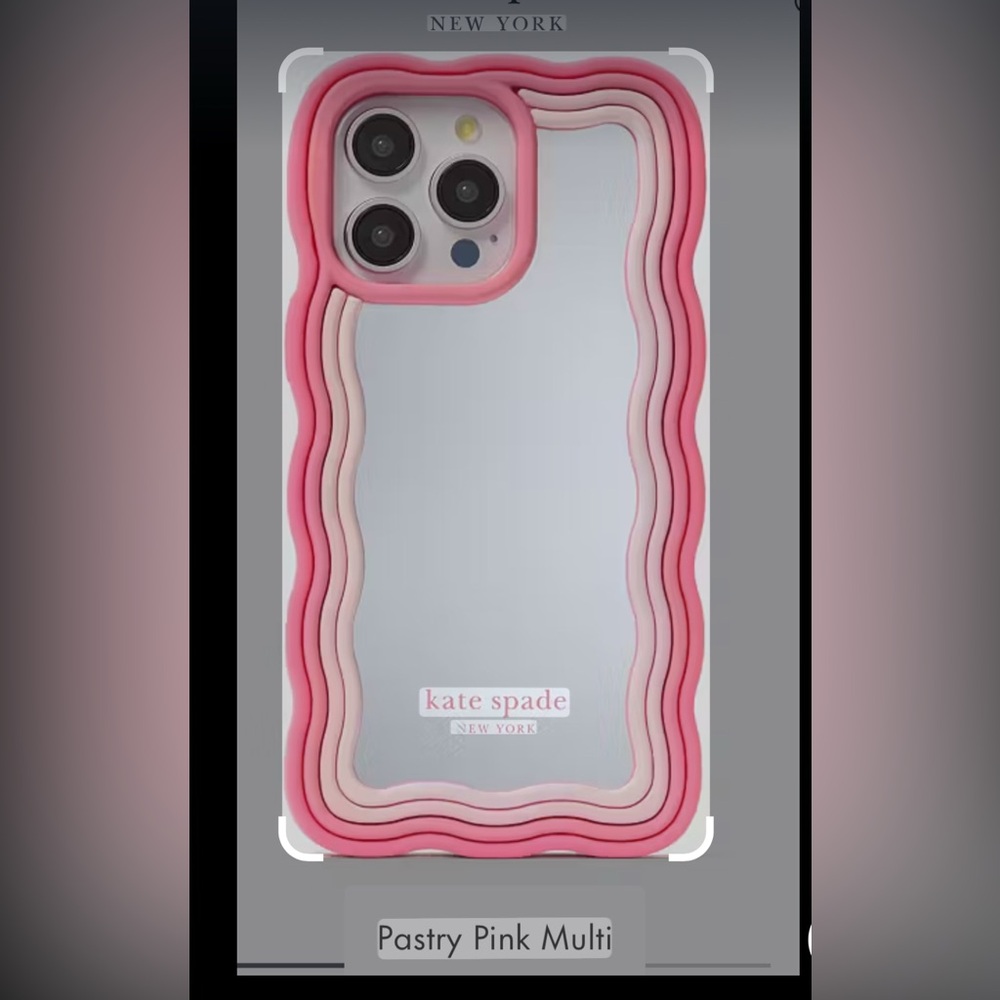 Kate Spade Pink and White Wavy Phone Rainbow Mirrored Case - Picture 2 of 2